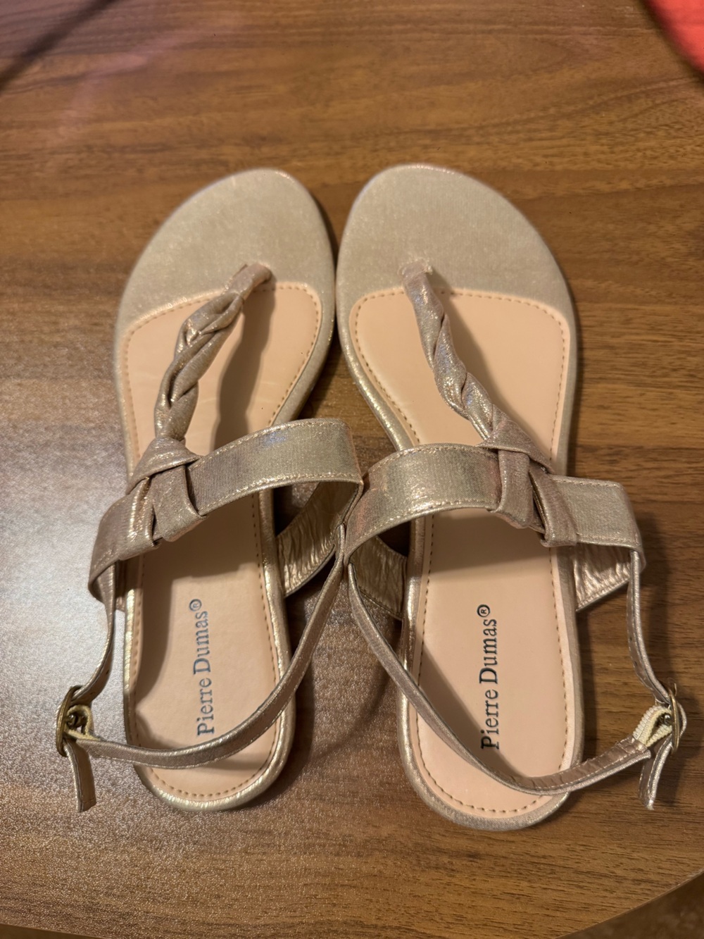Pierre Dumas Metallic Taupe Braided Thong Sandals